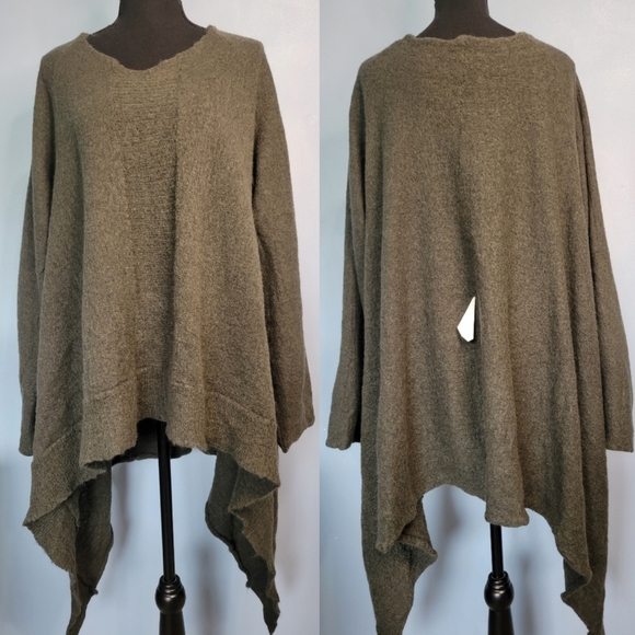 Wool Lagenlook Oversized Tunic Top Made in Germany Green Small - Picture 1 of 12